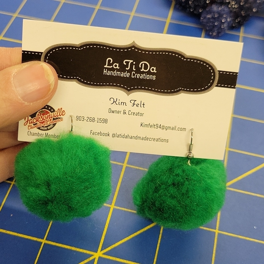 Fuzz Ball Earrings Grass Green